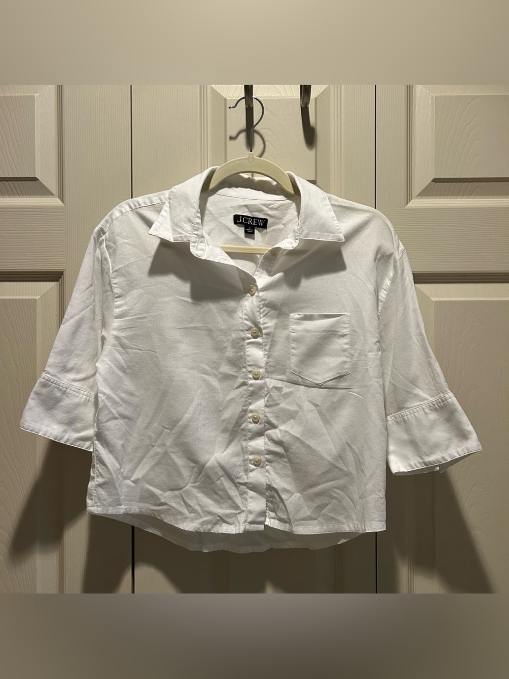 J.Crew White Button Up Shirt 3/4 Sleeve Classic Cotton Blouse - Picture 2 of 4